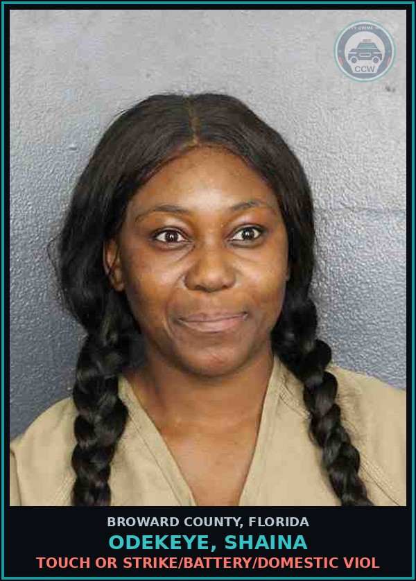 Booking mugshot of ODEKEYE, SHAINA in Broward County