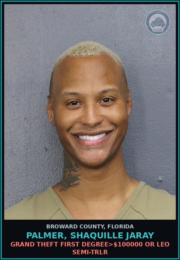 Booking mugshot of PALMER, SHAQUILLE JARAY in Broward County