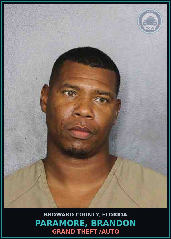 Booking mugshot of PARAMORE, BRANDON in Broward County