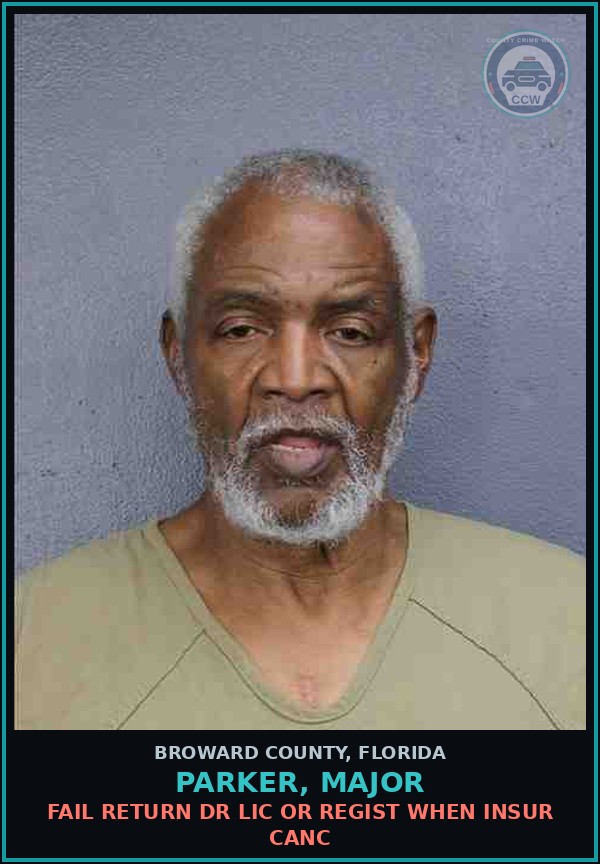 Booking mugshot of PARKER, MAJOR in Broward County