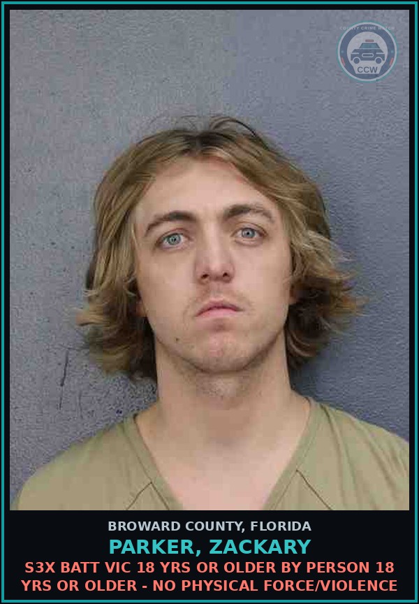 Booking mugshot of PARKER, ZACKARY in Broward County