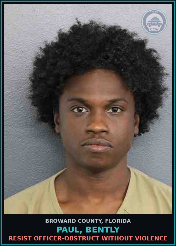 Booking mugshot of PAUL, BENTLY in Broward County