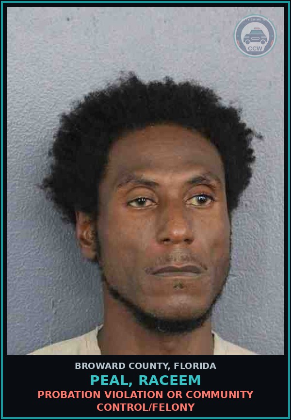 Booking mugshot of PEAL, RACEEM in Broward County