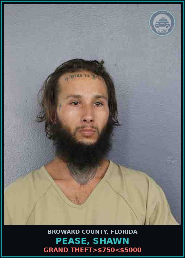 Booking mugshot of PEASE, SHAWN in Broward County