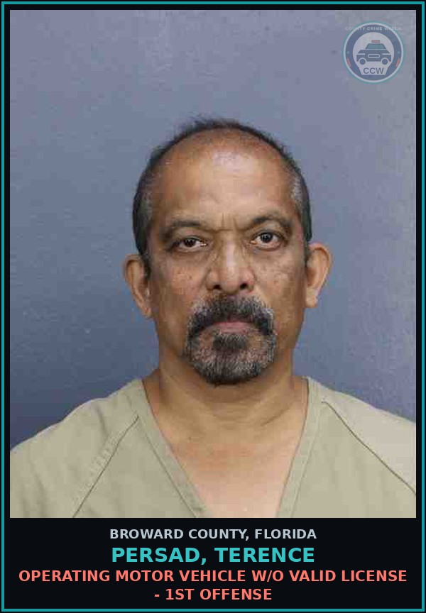 Booking mugshot of PERSAD, TERENCE in Broward County
