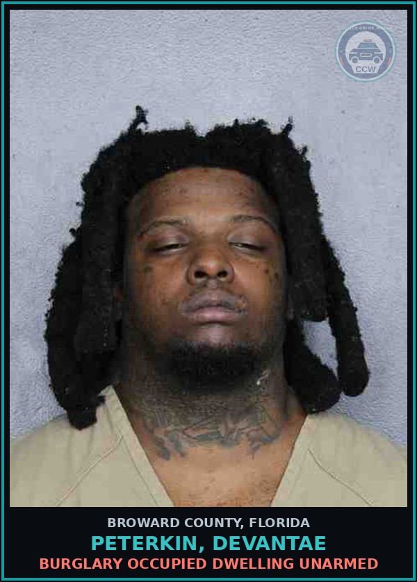 Booking mugshot of PETERKIN, DEVANTAE in Broward County