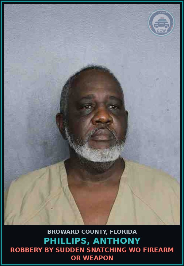 Booking mugshot of PHILLIPS, ANTHONY in Broward County