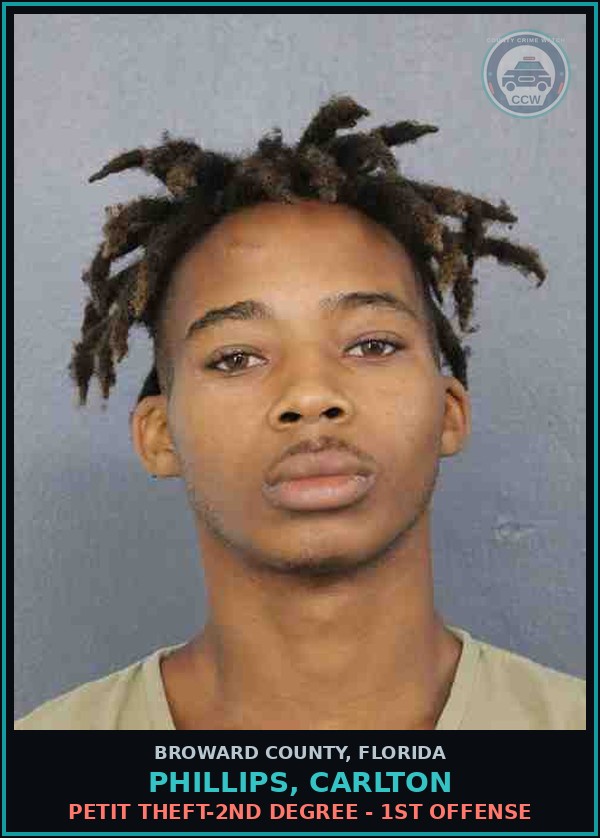 Booking mugshot of PHILLIPS, CARLTON in Broward County