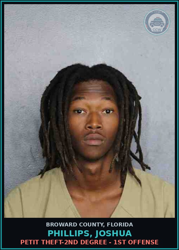 Booking mugshot of PHILLIPS, JOSHUA in Broward County