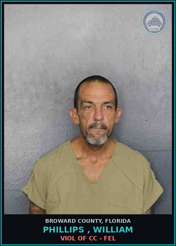 Booking mugshot of PHILLIPS , WILLIAM in Broward County