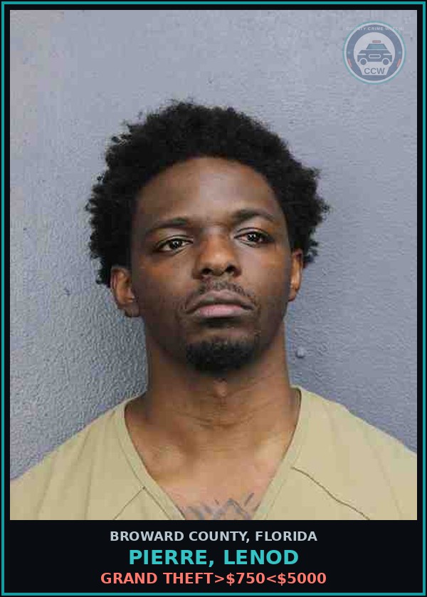 Booking mugshot of PIERRE, LENOD in Broward County