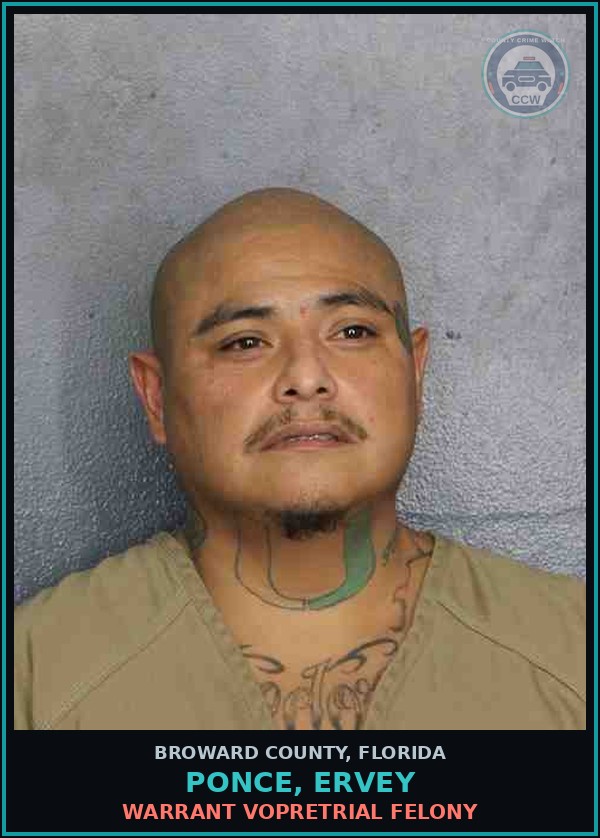 Booking mugshot of PONCE, ERVEY in Broward County