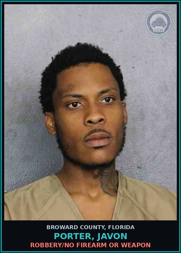 Booking mugshot of PORTER, JAVON in Broward County