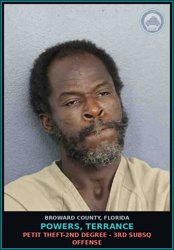 Booking mugshot of POWERS, TERRANCE in Broward County