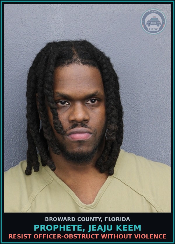 Booking mugshot of PROPHETE, JEAJU KEEM in Broward County
