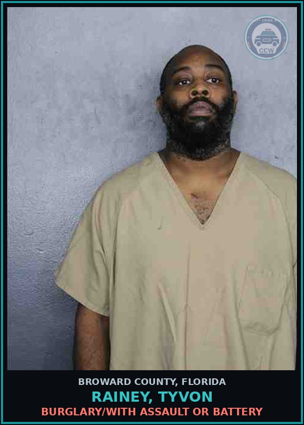 Booking mugshot of RAINEY, TYVON in Broward County