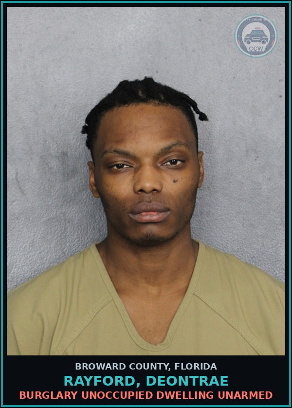 Booking mugshot of RAYFORD, DEONTRAE in Broward County