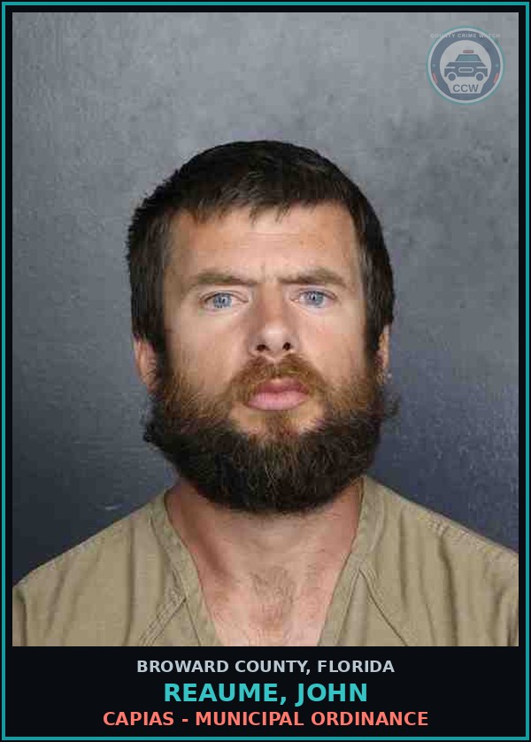 Booking mugshot of REAUME, JOHN in Broward County