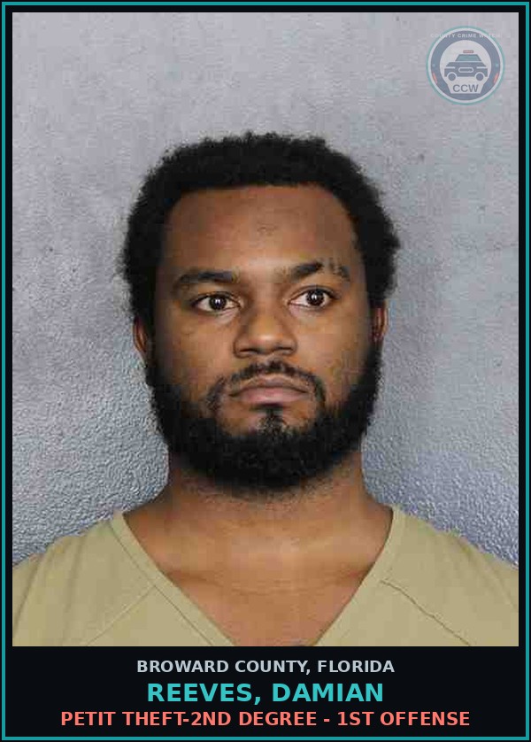 Booking mugshot of REEVES, DAMIAN in Broward County