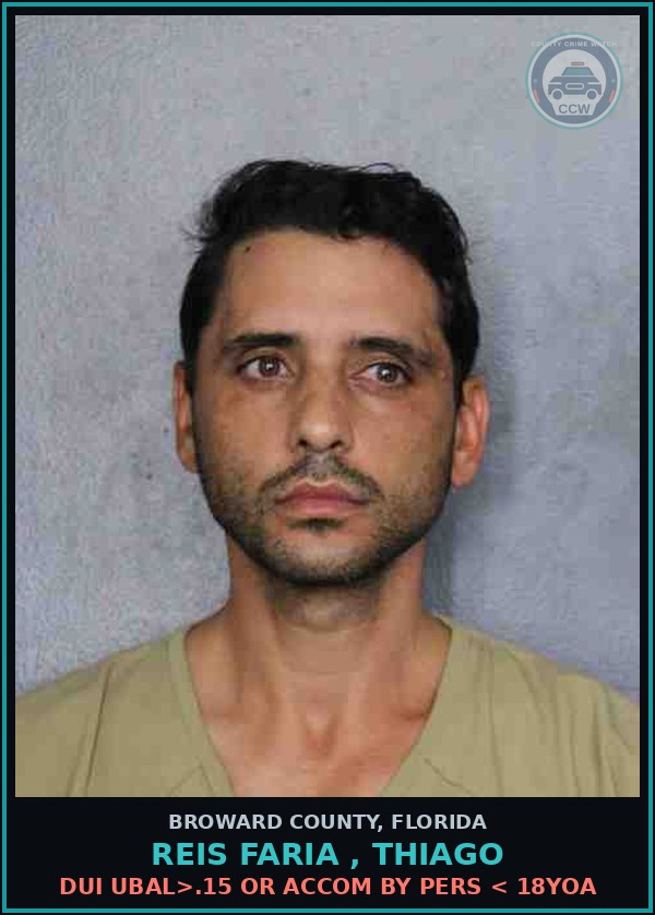 Booking mugshot of REIS FARIA , THIAGO in Broward County