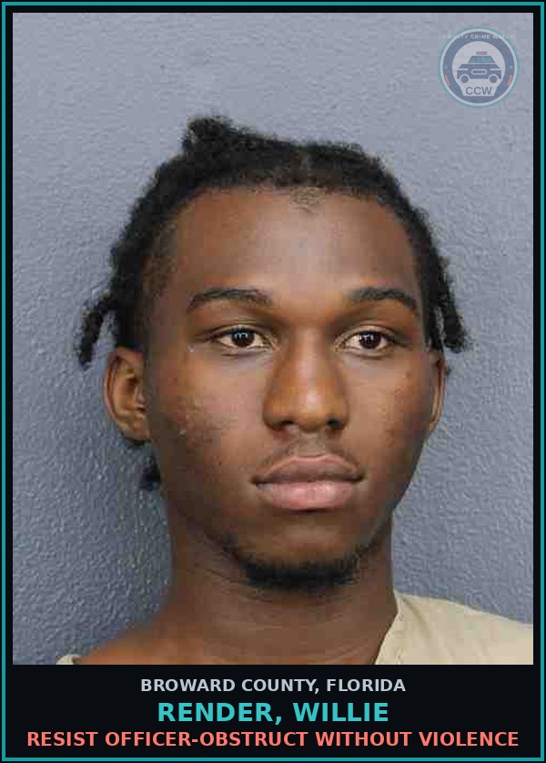 Booking mugshot of RENDER, WILLIE in Broward County
