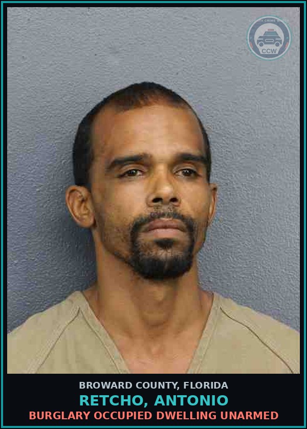 Booking mugshot of RETCHO, ANTONIO in Broward County