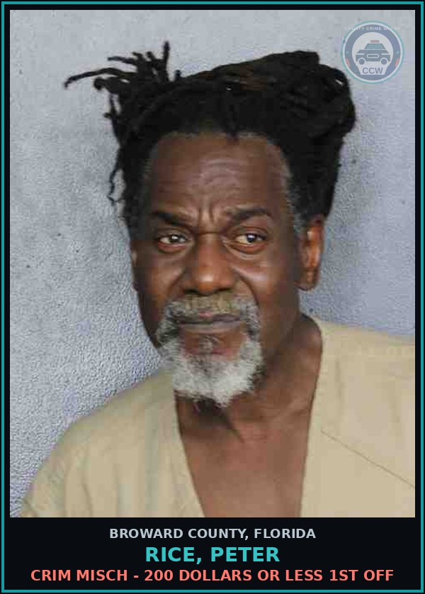 Booking mugshot of RICE, PETER in Broward County