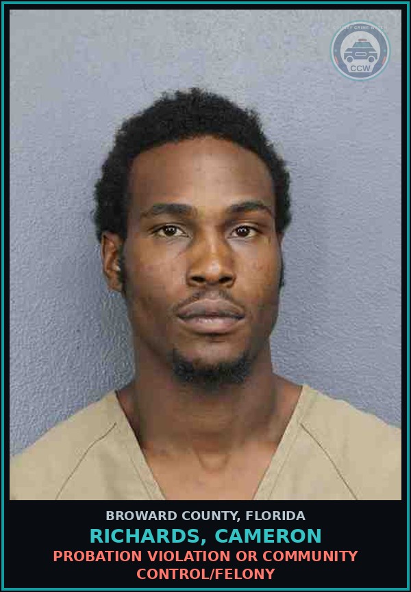 Booking mugshot of RICHARDS, CAMERON in Broward County