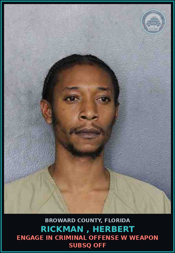 Booking mugshot of RICKMAN , HERBERT in Broward County