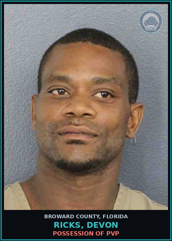Booking mugshot of RICKS, DEVON in Broward County