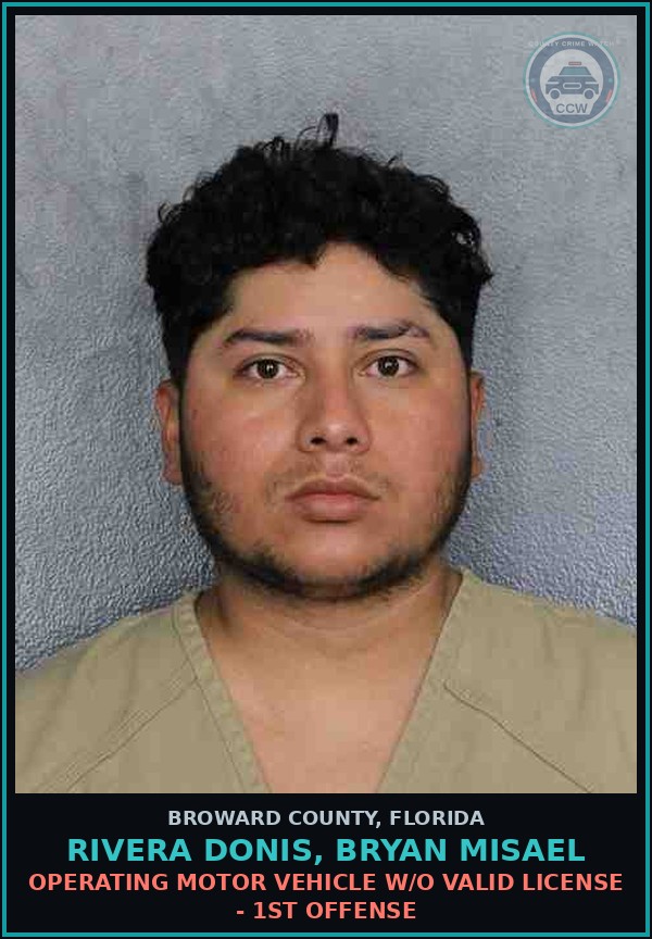 Booking mugshot of RIVERA DONIS, BRYAN MISAEL in Broward County