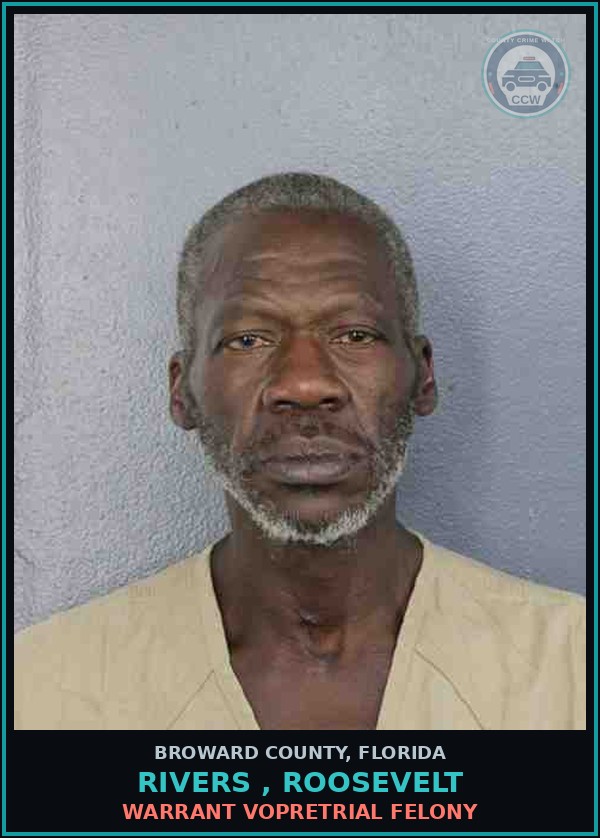 Booking mugshot of RIVERS , ROOSEVELT in Broward County