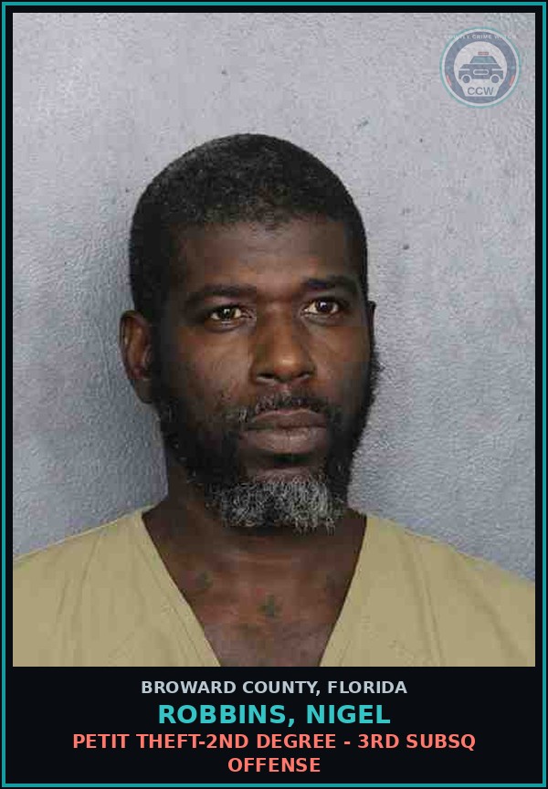 Booking mugshot of ROBBINS, NIGEL in Broward County