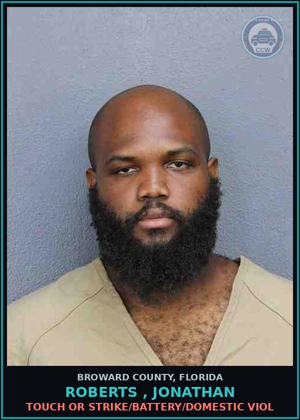 Booking mugshot of ROBERTS , JONATHAN in Broward County
