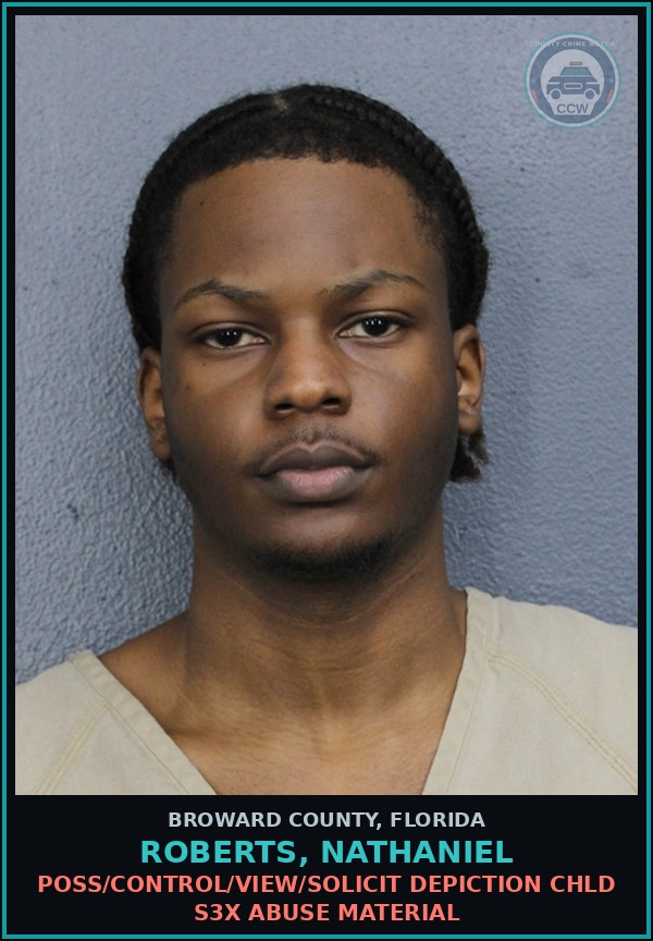 Booking mugshot of ROBERTS, NATHANIEL in Broward County