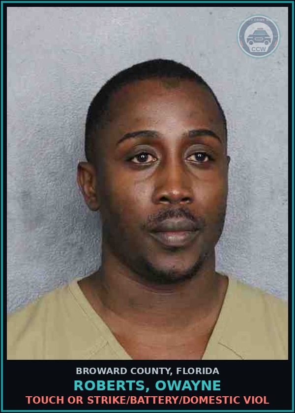 Booking mugshot of ROBERTS, OWAYNE in Broward County