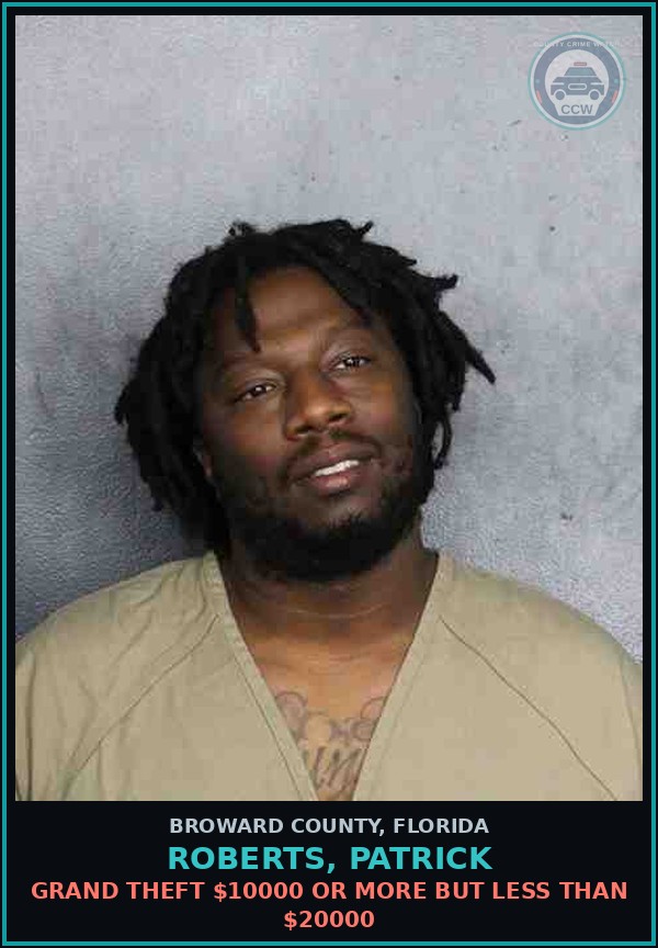 Booking mugshot of ROBERTS, PATRICK in Broward County