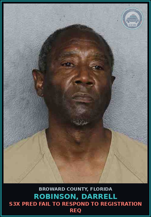 Booking mugshot of ROBINSON, DARRELL in Broward County