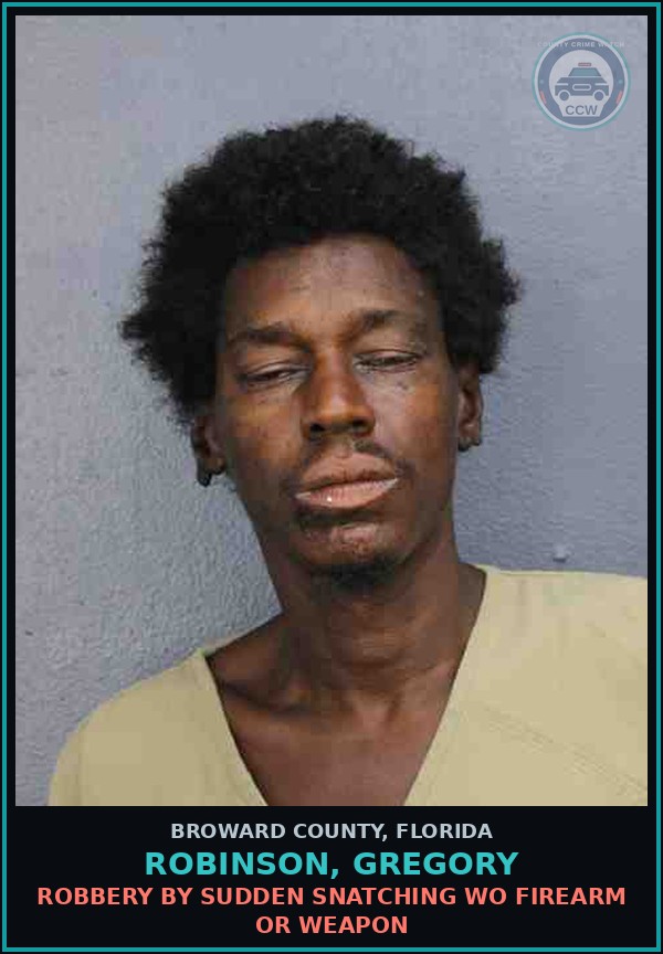 Booking mugshot of ROBINSON, GREGORY in Broward County