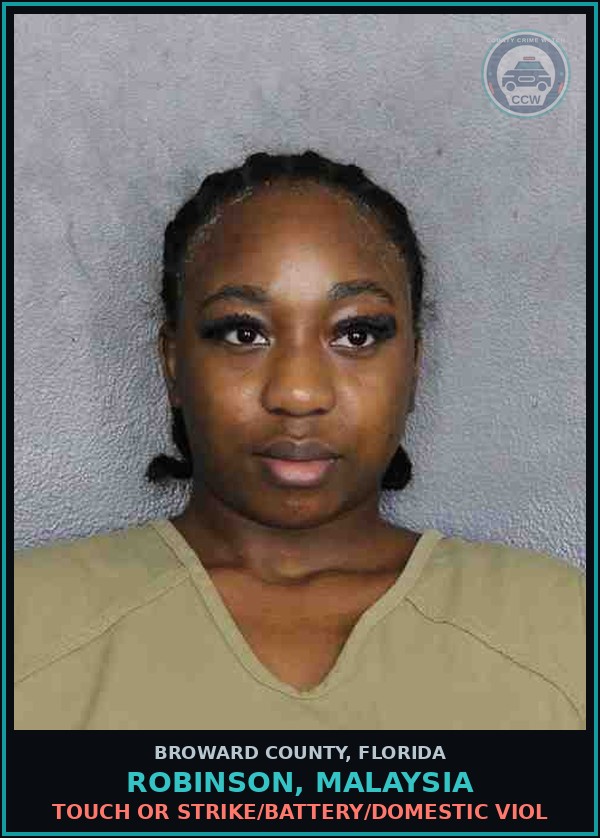 Booking mugshot of ROBINSON, MALAYSIA in Broward County