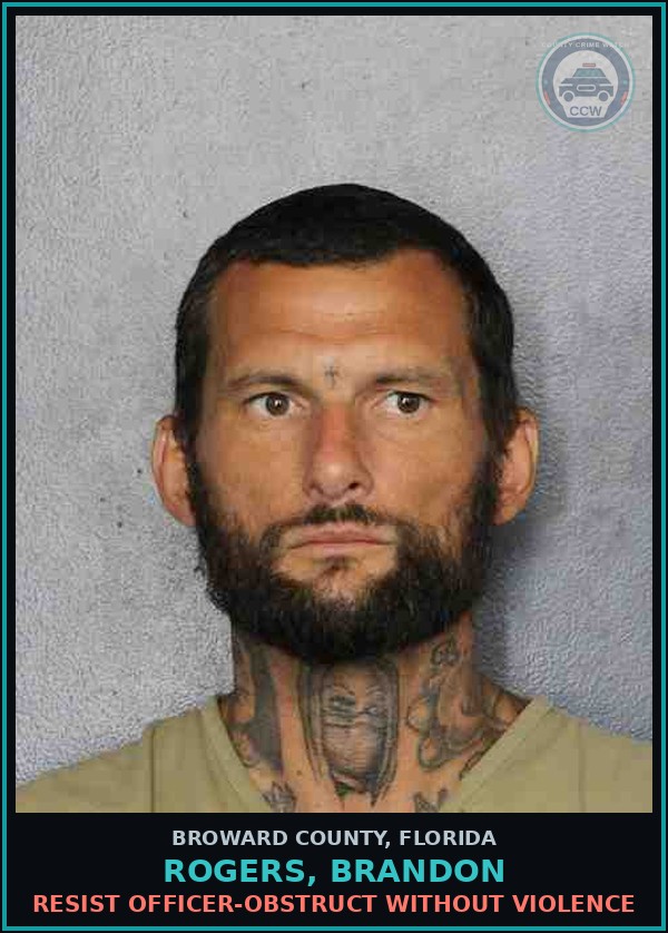 Booking mugshot of ROGERS, BRANDON in Broward County