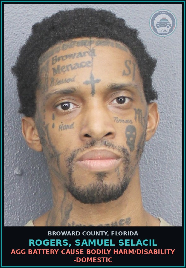 Booking mugshot of ROGERS,
        SAMUEL
        SELACIL in Broward County