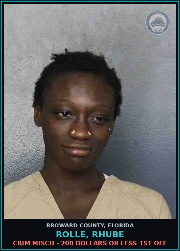 Booking mugshot of ROLLE, RHUBE in Broward County