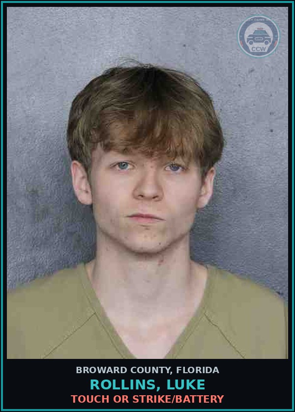 Booking mugshot of ROLLINS, LUKE in Broward County