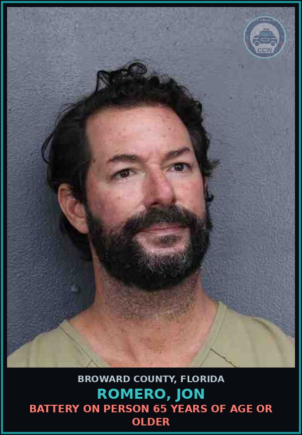 Booking mugshot of ROMERO, JON in Broward County