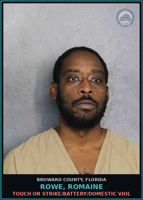 Booking mugshot of ROWE, ROMAINE in Broward County