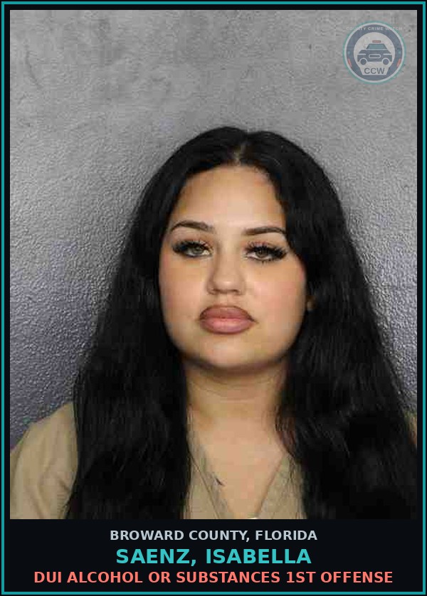 Booking mugshot of SAENZ, ISABELLA in Broward County