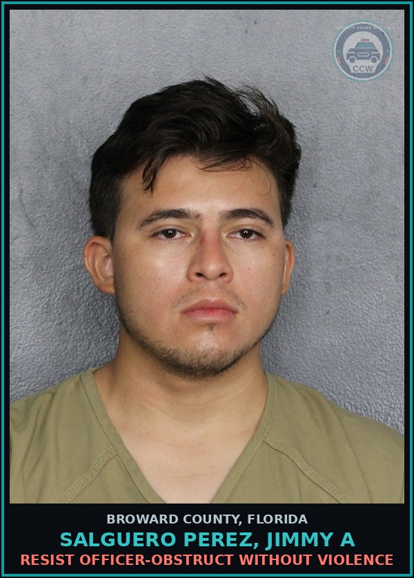 Booking mugshot of SALGUERO PEREZ, JIMMY A in Broward County