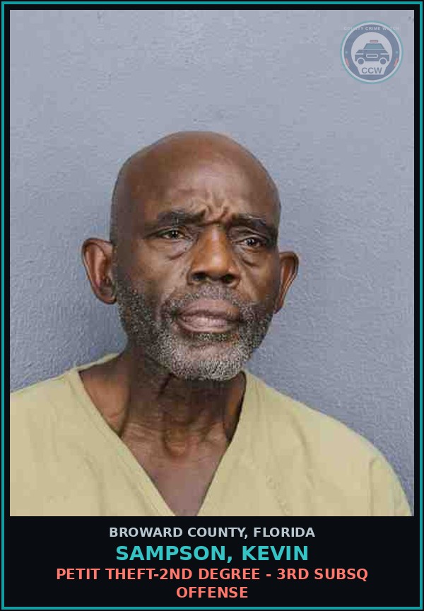 Booking mugshot of SAMPSON, KEVIN in Broward County
