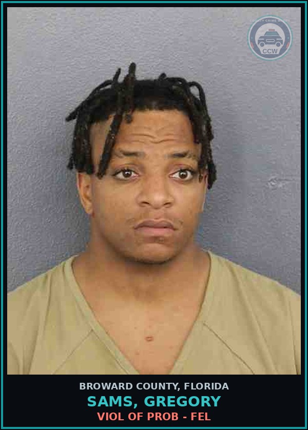 Booking mugshot of SAMS, GREGORY in Broward County